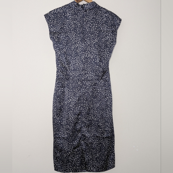 Max Mara Silk Blend Sheath Midi Dress in Navy and Off-White Print Drape Front - Picture 2 of 4